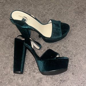 Green suede chunky heel